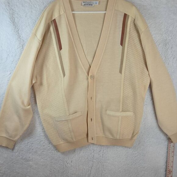 St. Croix Knits Men's Button Front V-neck Ribbed Trim Cardigan Sweater Cream XL - Picture 1 of 6